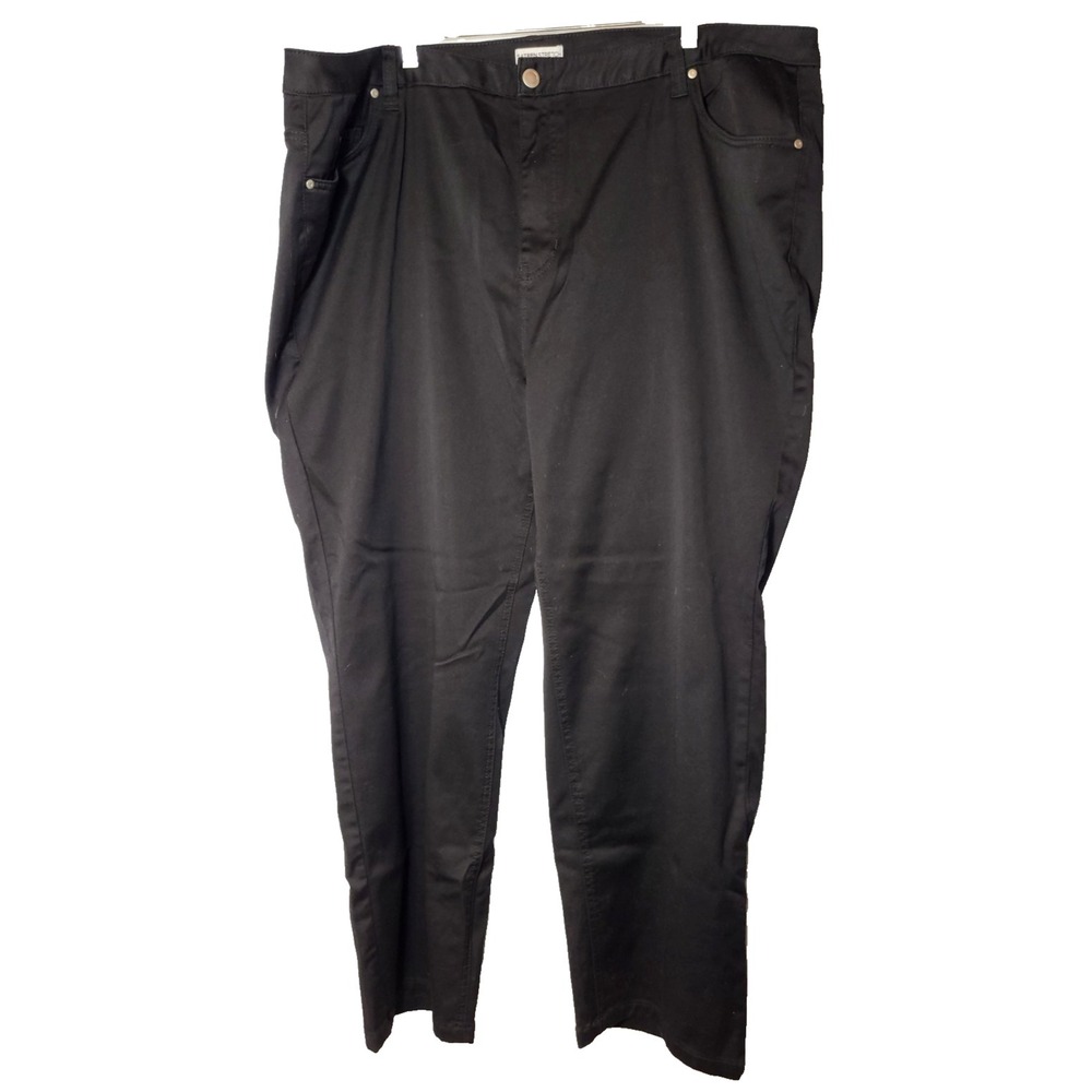 Catherines Black Sateen Stretch Straight Wide Leg Pant Pockets Size 30W Business